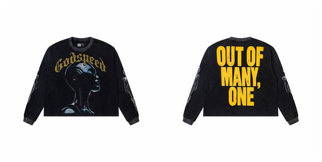 Godspeed "Out of Many, One" Cyborg Profile Graphic Black Long Sleeve Tee Hover Image