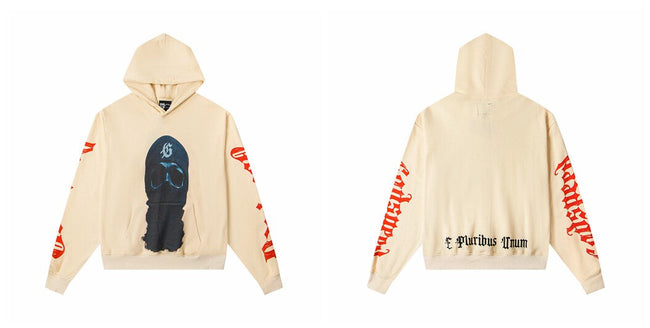 Vintage "Godspeed" Masked Skull Oversized Beige Hoodie Hover Image