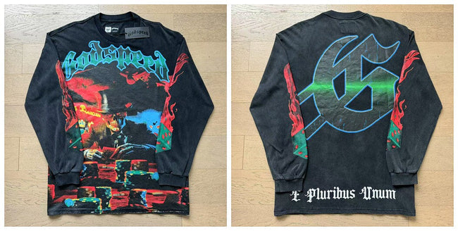 Godspeed "E Pluribus Unum" Poker Skull Vintage-Wash Long Sleeve Tee Hover Image