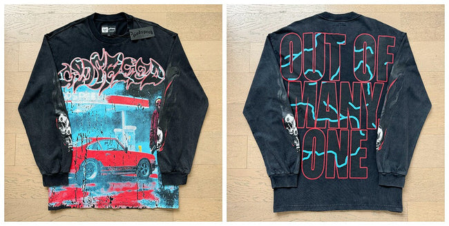 Godspeed "Out of Many, One" Red Car Graphic Vintage-Wash Long Sleeve Tee Hover Image