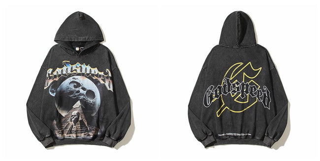 Vintage "Godspeed" Pyramid Skull Oversized Hoodie Hover Image