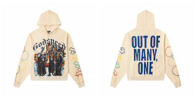 Vintage "Godspeed" Basketball Skeletons Oversized Beige Hoodie Hover Image