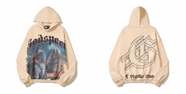 Vintage "Godspeed" Astronaut Pyramid Oversized Beige Hoodie Hover Image