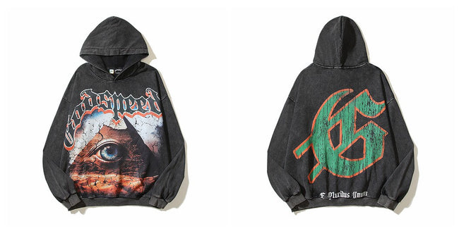 Vintage "Godspeed" All-Seeing Eye Pyramid Oversized Hoodie Hover Image