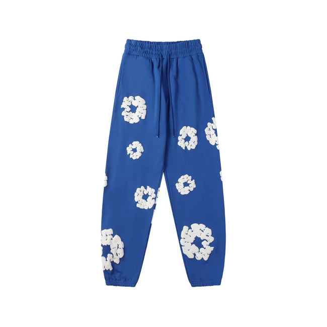 "Denim Tears" Royal Blue Floral Pattern Oversized Sweatpants Hover Image