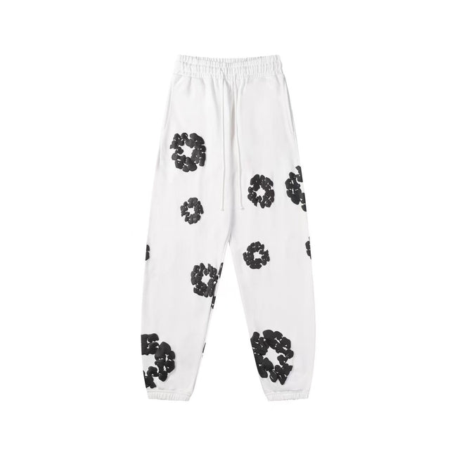 "Denim Tears" White & Black Floral Pattern Oversized Sweatpants Hover Image