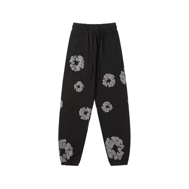 "Denim Tears" Black & Grey Floral Pattern Oversized Sweatpants Hover Image