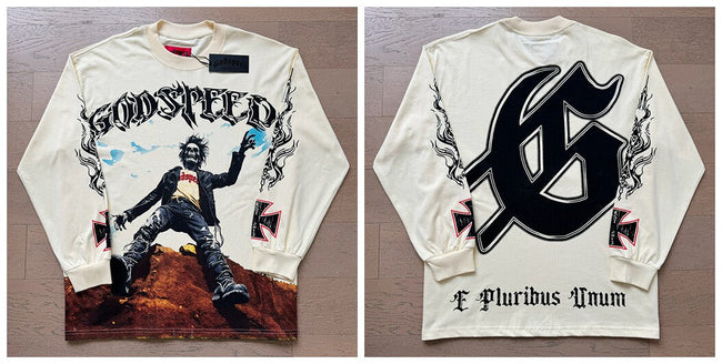 Godspeed "E Pluribus Unum" Rocker Graphic Beige Long Sleeve Tee Hover Image