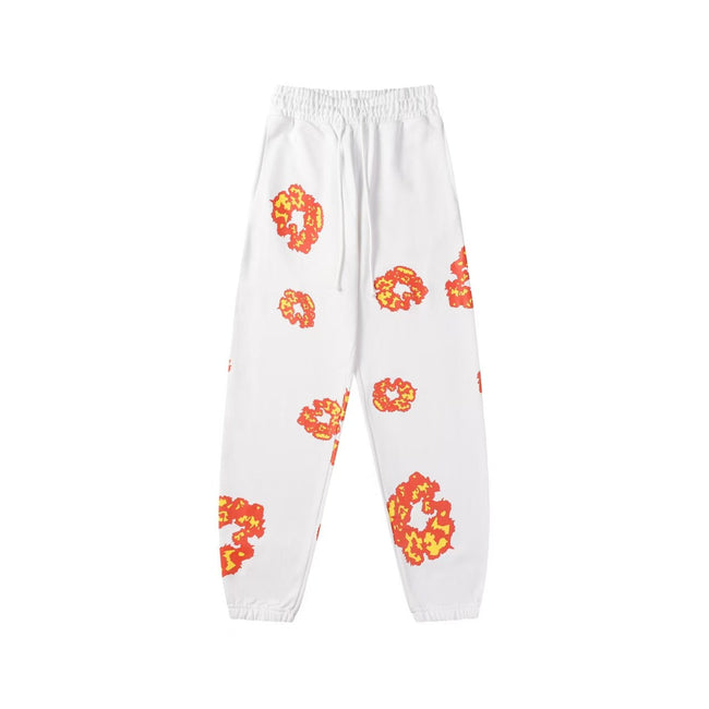 "Denim Tears" White & Red-Orange Floral Pattern Oversized Sweatpants Hover Image