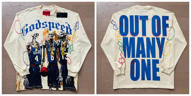 Godspeed "Out of Many, One" Basketball Skeletons Beige Long Sleeve Tee Hover Image