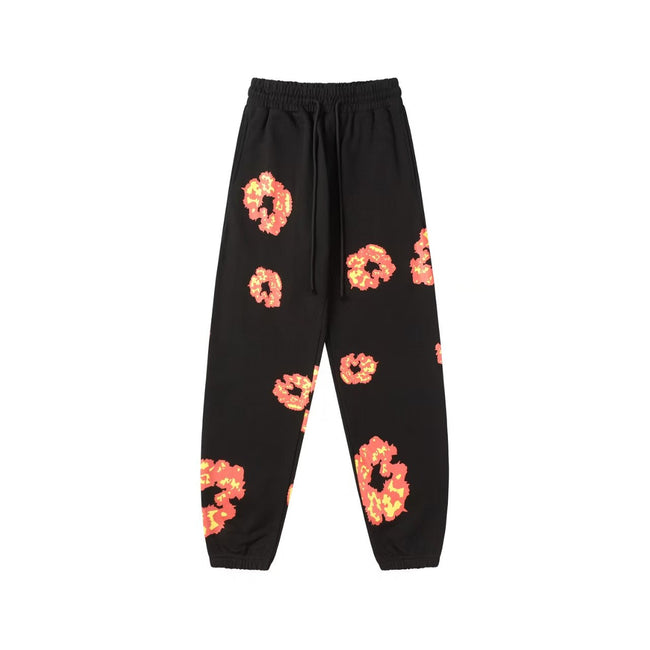 "Denim Tears" Black & Red-Orange Floral Pattern Oversized Sweatpants Hover Image
