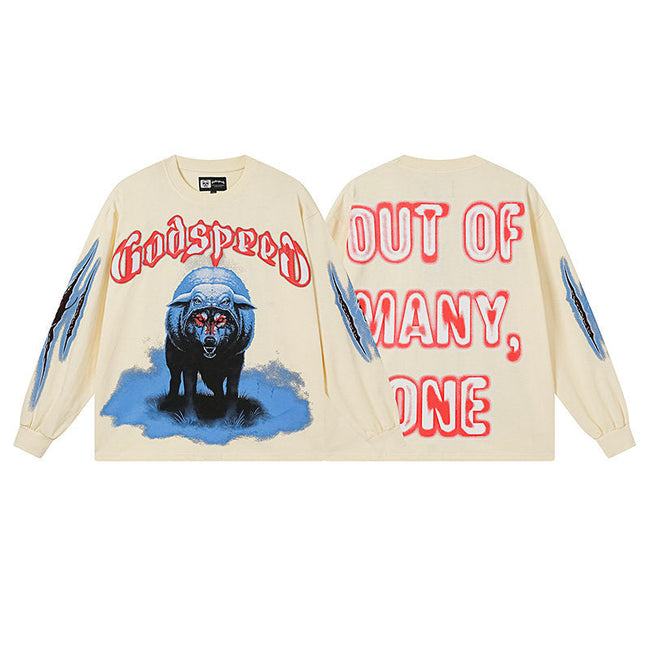 Godspeed "Out of Many, One" Wolf Graphic Beige Long Sleeve Tee Hover Image