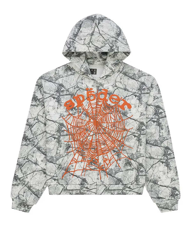 Sp5der Realtree OG Web V2 Zip Up Hoodie White Camo Hover Image