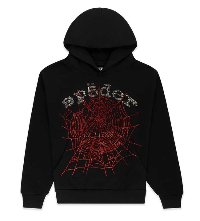 Sp5der Rhinestone OG Web v2 Hoodie Black Hover Image